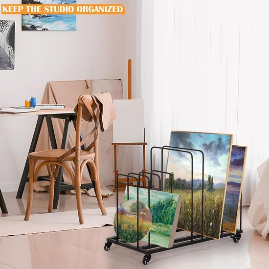 Kunst-opbergrek van metaal, mobiel kunstdroogrek met wielen rem, presentatierek, droogrek voor printen, borden, schilderijen en kunstwerken, 85 x 69 x 43 cm — afbeelding 2