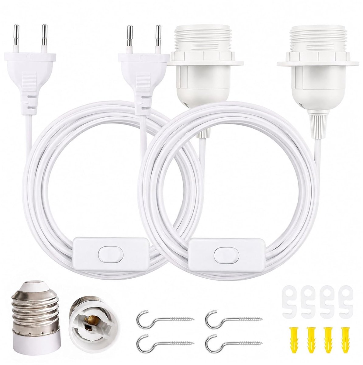2 x lamphouder met kabel en schakelaar E27 met 5 m kabel en Eurostekkers