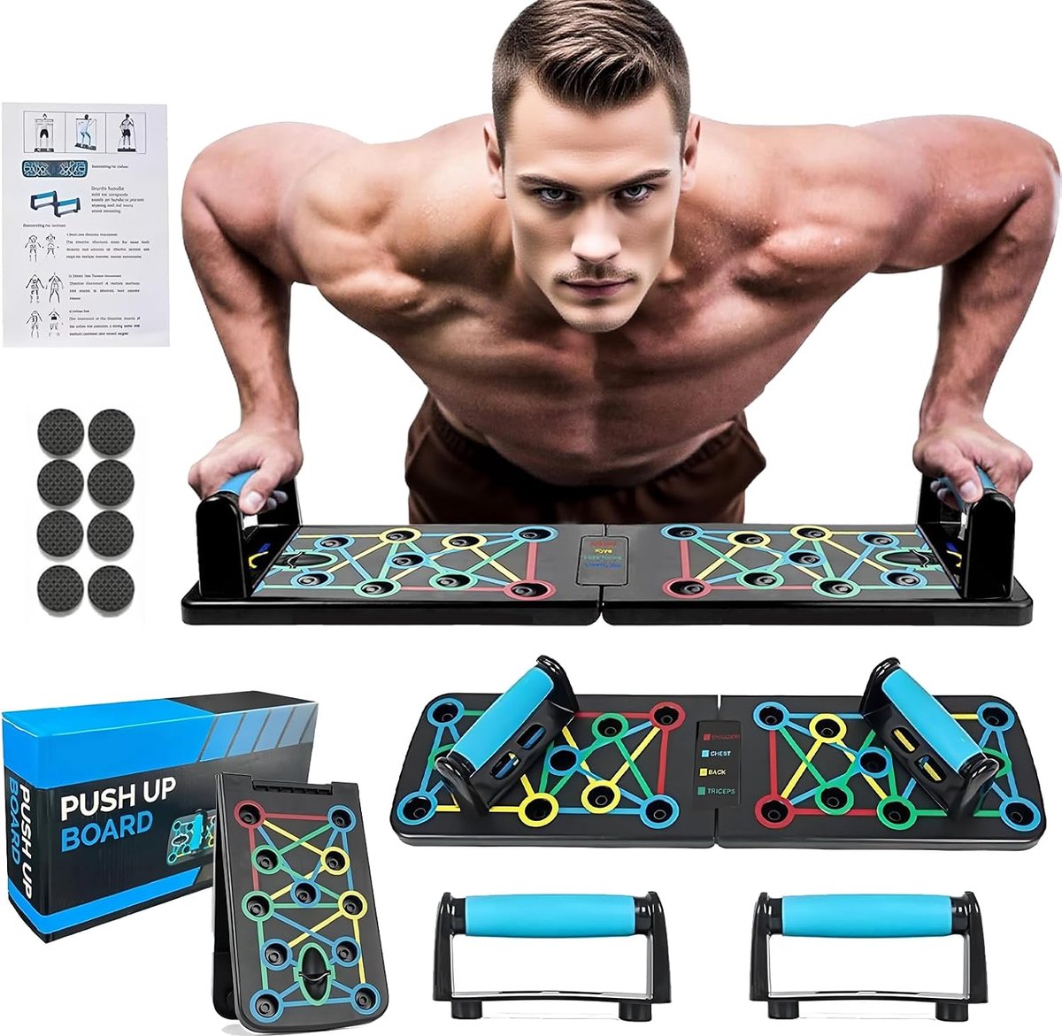 Push-upboardset, opvouwbaar multifunctioneel Elite rack fitnessboard Elite met handgreep, voor full-body training en effectieve push-ups, vetverbrandings- en krachttrainingsapparaat