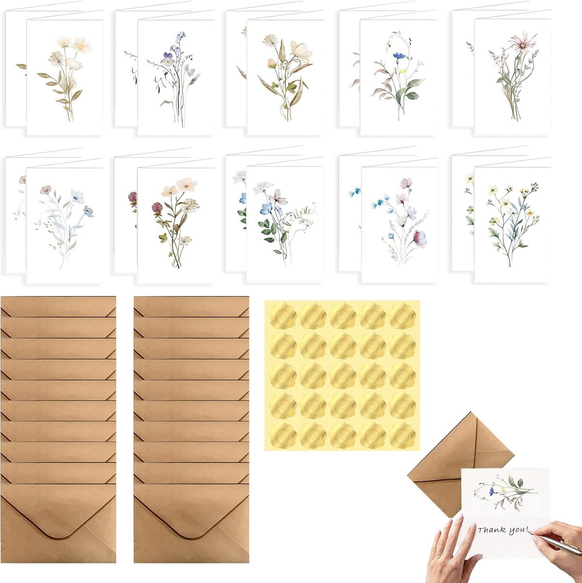 Wenskaarten met enveloppen, bloemendesign, blanco kaartenset