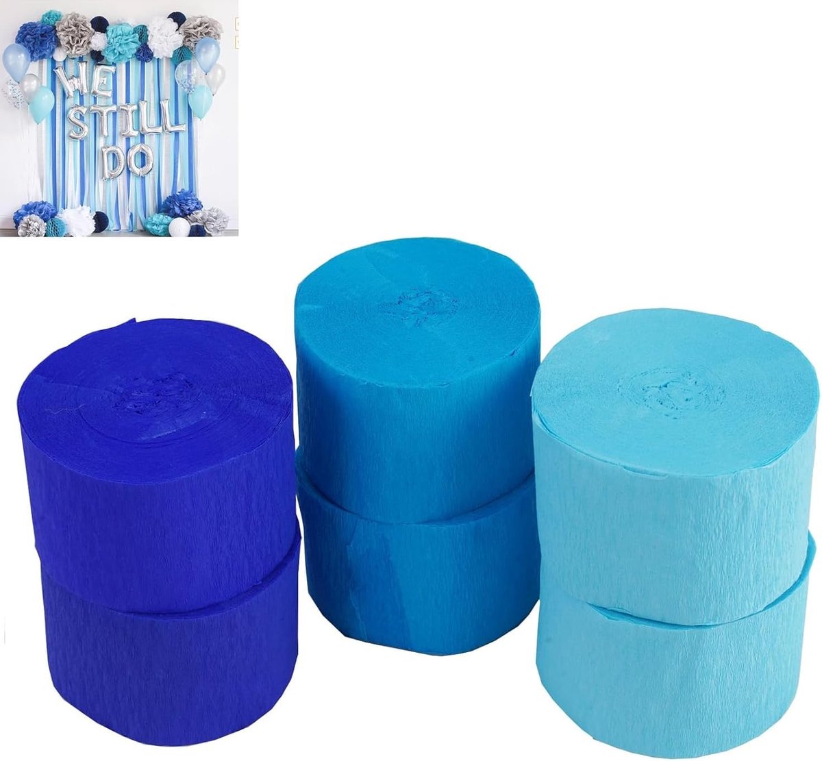 Rollen 4,5cm×25m Drie Blauwe Tinten Crêpepapier Voor Feestdecoratie