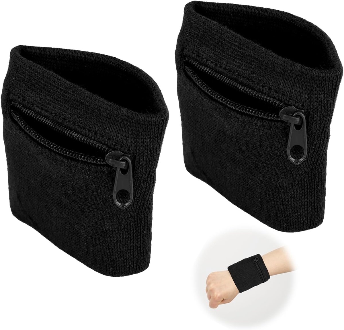 Zweetband met ritssluiting, polszak met praktisch ritsvak, sport, polstas, katoen, zweetband, arm voor joggen, basketbal en tennis
