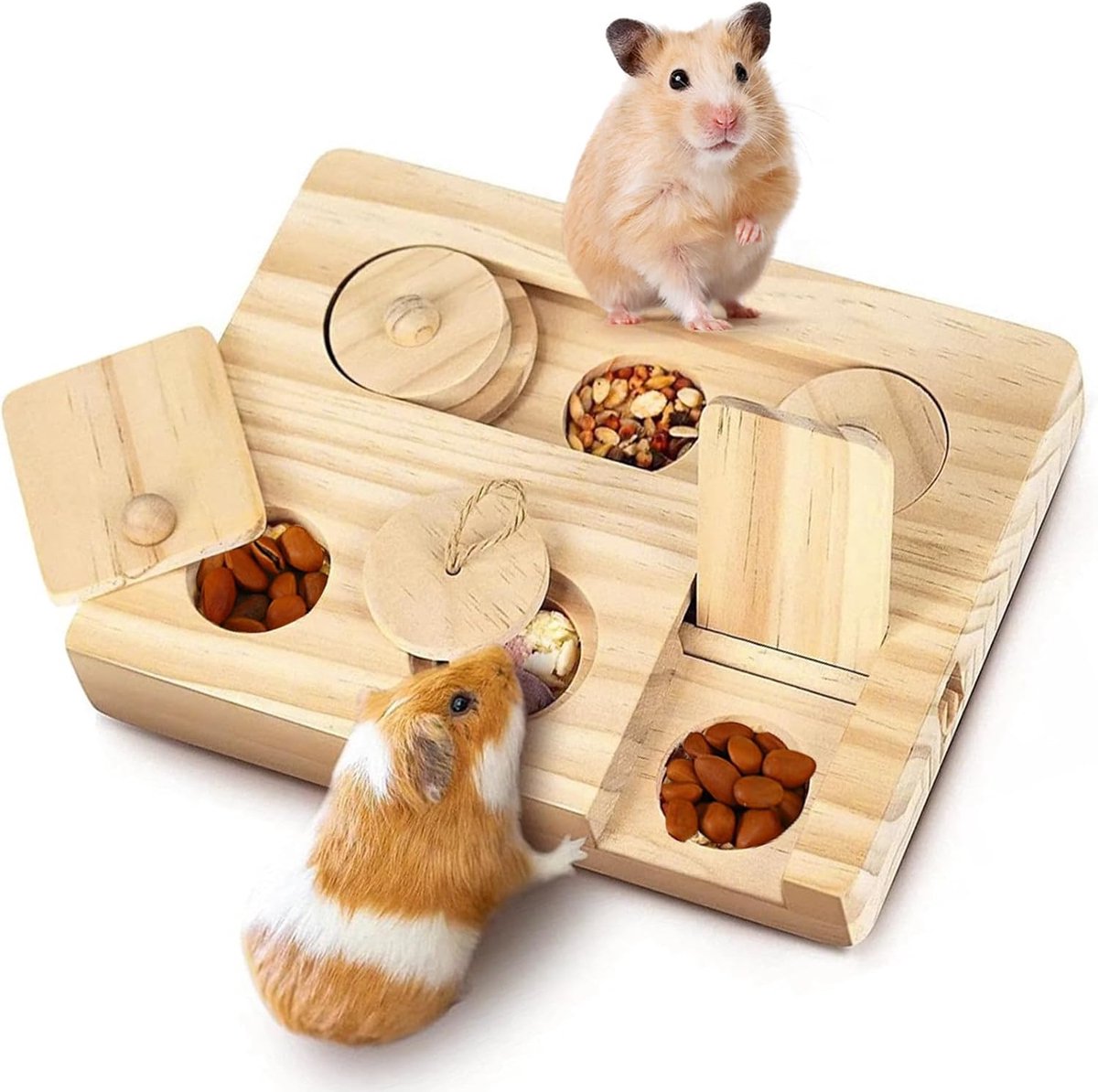 Speelgoed, hamsterspeelgoed van hout, 6-in-1 klein dierspeelgoed, houten speelgoed voor het zoeken naar voer, dierzoeksspeelgoed voor hamsters, chinchilla's, racemuizen, dwerghamsters