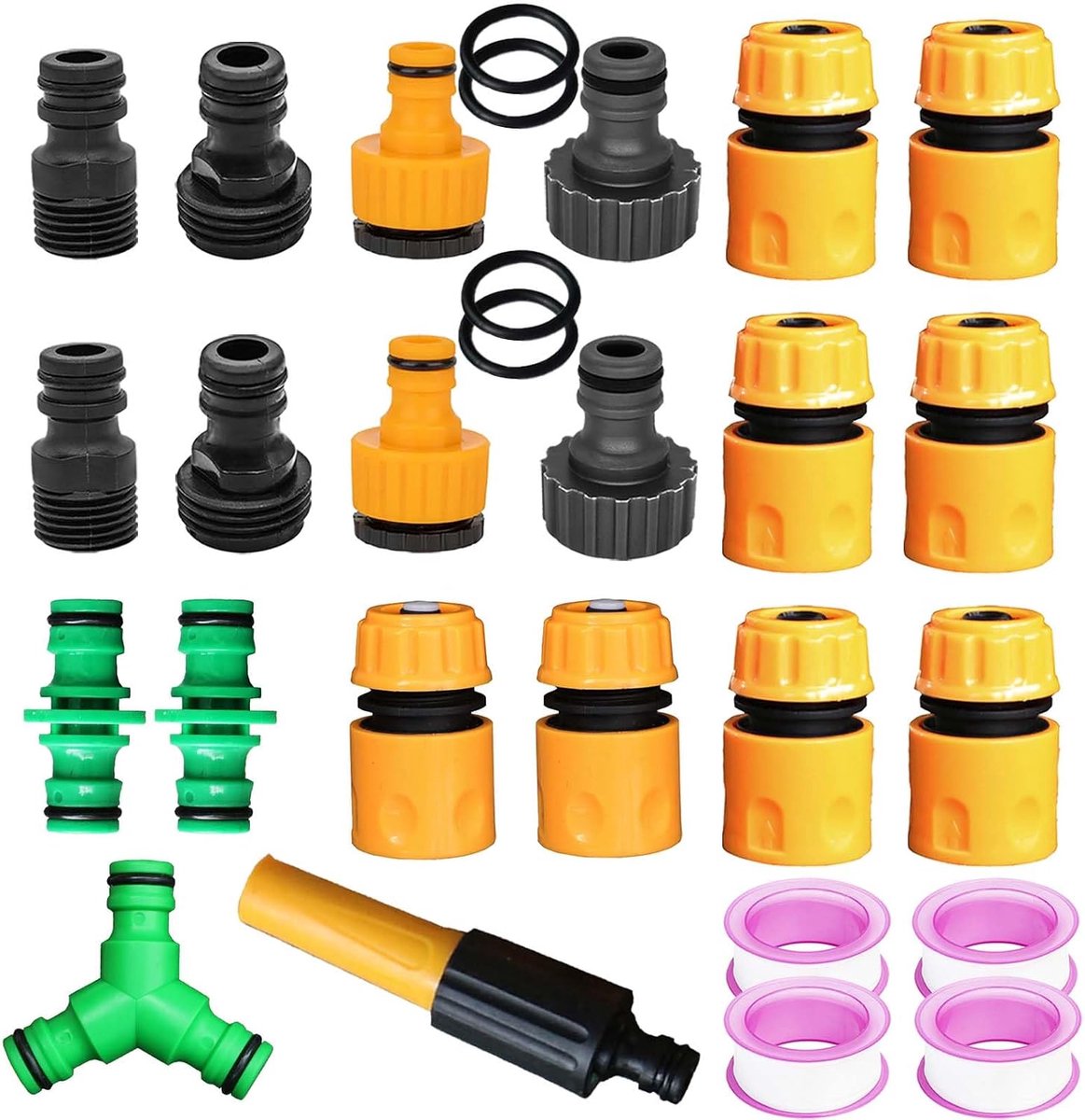 20 Tuinslangkoppeling Kunststof, 1/2 3/4 Inch Koppeling, FORMVERSITY Twee-Weg Koppeling y-Verdeling, 2-In-1 Kraanaansluiting voor Tuinslang, 1/2 Snelle Aansluiting, Kraanadapter 1 inch