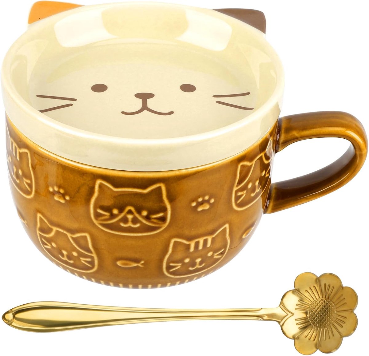 Mokken, 300 ml keramische kat koffiemokken theekopjes met deksel lepel, grappig gepersonaliseerde koffiemok, cadeau voor vrouwen, meisjes, kinderen, kattenliefhebbers, Kerstmis