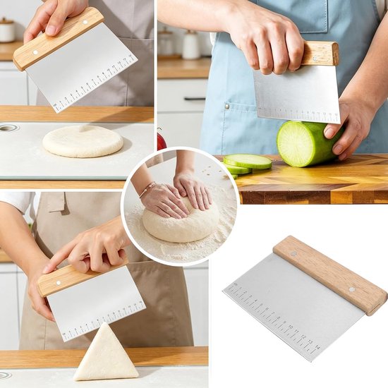 3 stuks deegschrapers van roestvrij staal, deegsnijder met maatschaal, antiaanbaklaag, roestvrij staal, snijden voor taarten, brood, cake, pizza, taart, deegbakgerei — afbeelding 4