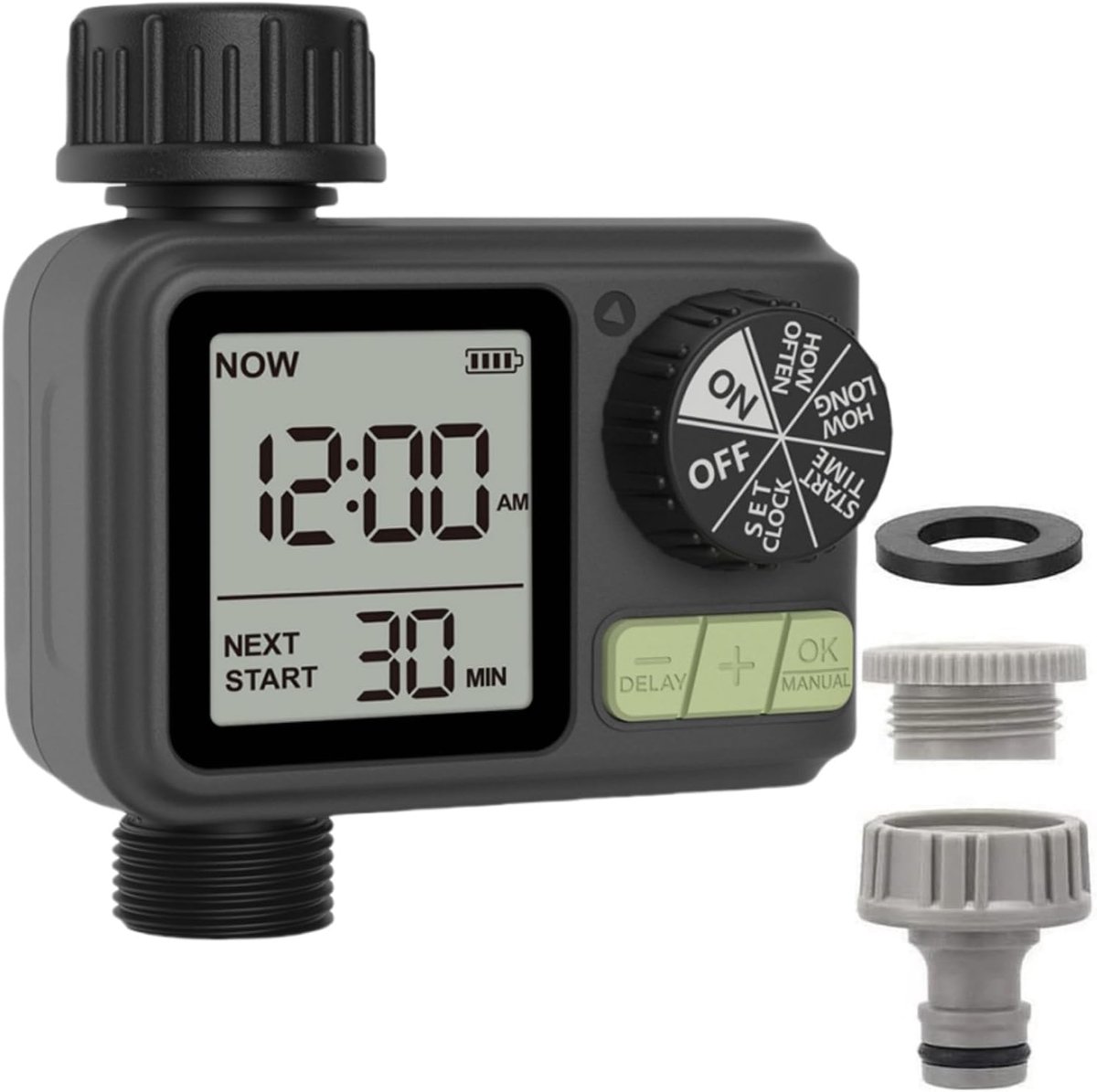 Irrigatieklok met regenvertraging, automatische en handmatige modus, IPX5 waterdicht, groot scherm, lcd-display, watertimer voor tuin, gazon