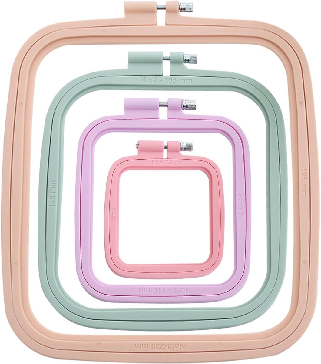 4-delig kleurrijk borduurringen set, rechthoekige vierkante borduurframe, kruissteek ring, naaigereedschap voor DIY-handwerk, handige naaiwerk, inclusief 4 verschillende maten borduurring
