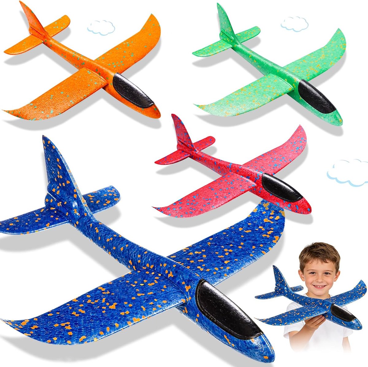 37cm Piepschuim vliegtuigjes voor kinderen 4 stuks, vliegtuig speelgoed, vliegtuigen kinderspeelgoed, zweefvliegtuigjes, Piepschuim vliegtuigjes voor kinderen, kinderdagcadeaus, verjaardagscadeaus