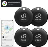Ralio Bluetooth Tracker voor Android – GPS tracker Compatibel met Google Find Hub - Geen abonnement - 4 Pack – verwisselbare batterij – Met geluid – Sleutels, Fiets, Auto – Key Finder - Zwart
