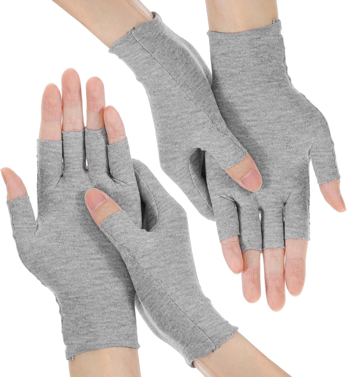 Pakjes hydraterende handschoenen voor droge handen, vingerloze katoenen handschoenen, handverzorging 's nachts, geschikt voor dames en heren, touchscreen-compatibel, grijs