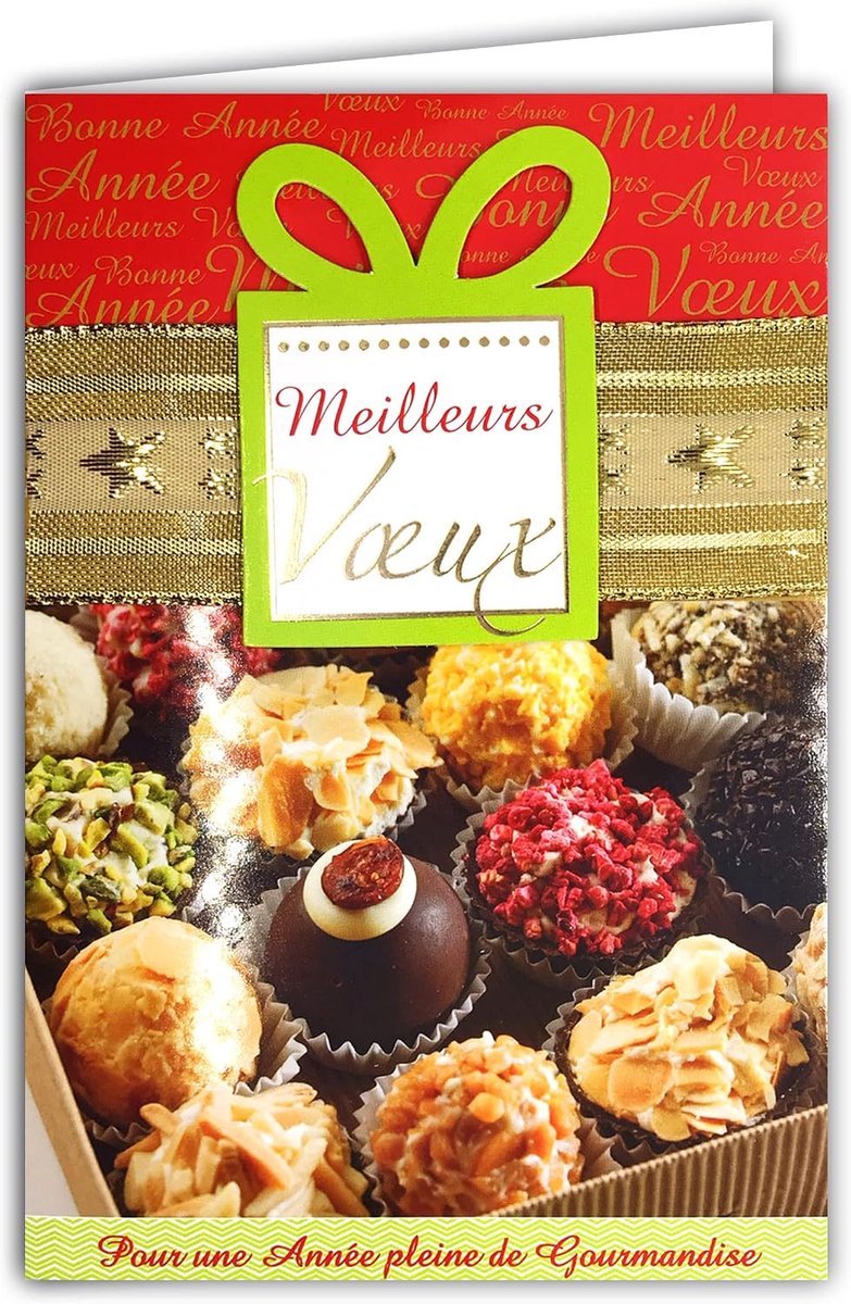 Wenskaart "Beste wensen", vol traktaties, goudkleurige sterband met envelop, collage, cadeau van papier, reliëf, kerstchocolade, wensen, feestdagen 61-4087-A BA