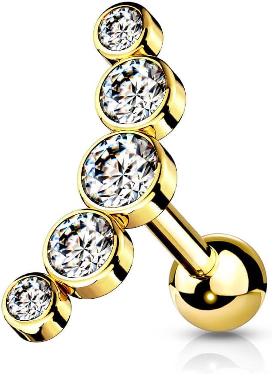 Oorpiercing van chirurgisch staal – kristalpiercing als oorsteker, helix of tragus in 5 kleuren