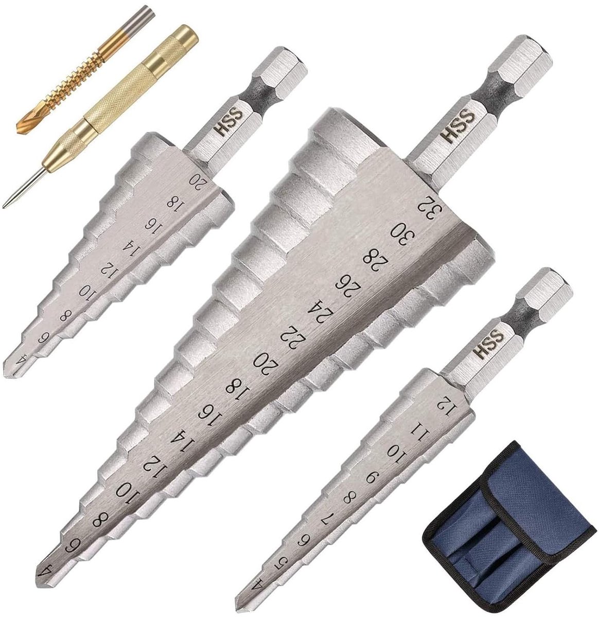 Conische boorbitten van titanium in HSS, maten 4-12mm, 4-20mm en 4-32mm voor precisiewerk