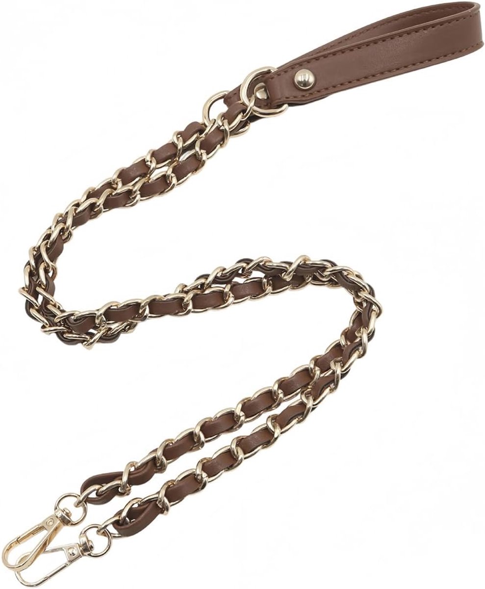 Tasketting, 120 cm PU-leren vervangingsketting met gouden gespen voor dameshandtassen, schoudertassen en knutselprojecten (Koffie)