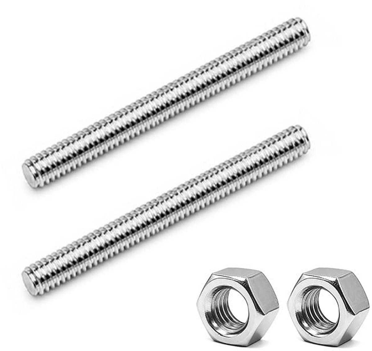 2 stuks M6 roestvrijstalen stang volledig schroefdraad (M6 x 100)