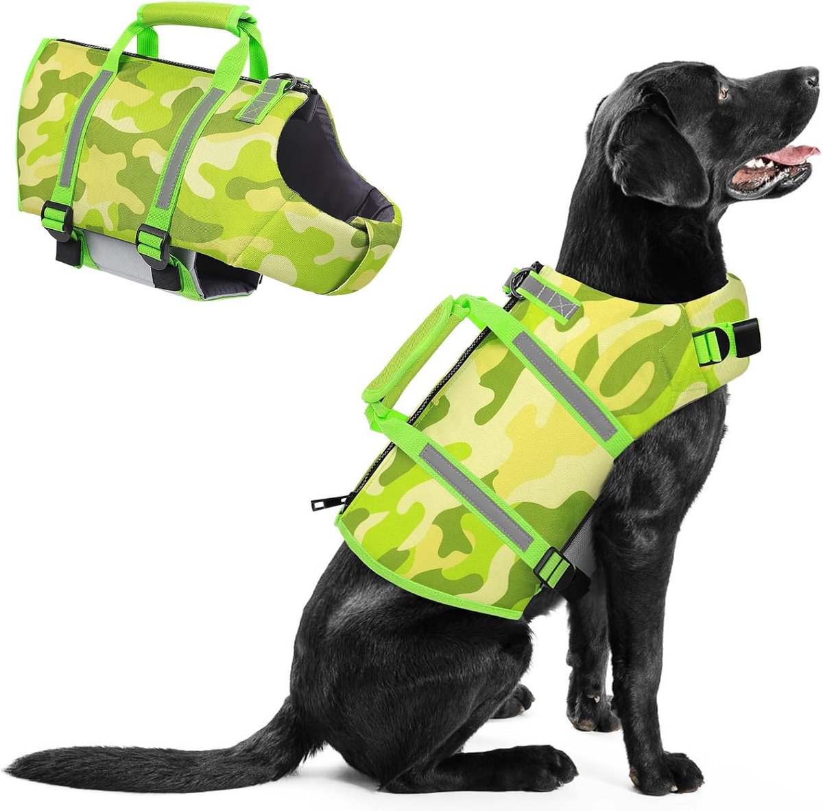 Hondenzwemvest met ritssluiting op de rug en camouflage