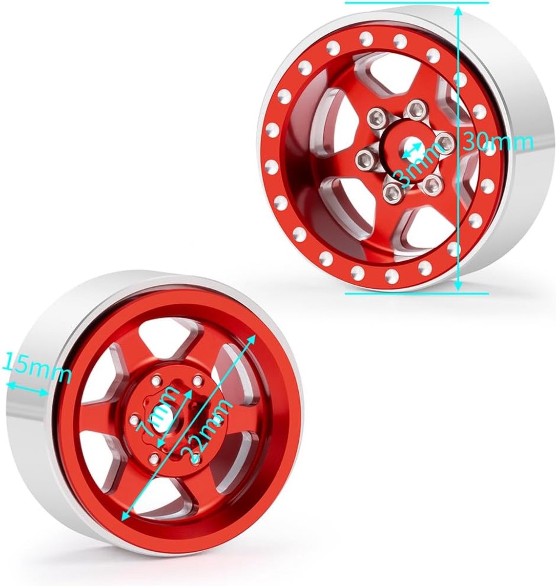 4 stuks aluminiumlegering 1,0 beadlock velgen voor Axial SCX24 Gladiator Deadbolt Bronco C10 JLU 1/24 RC Crawler upgrade accessoires (rood)