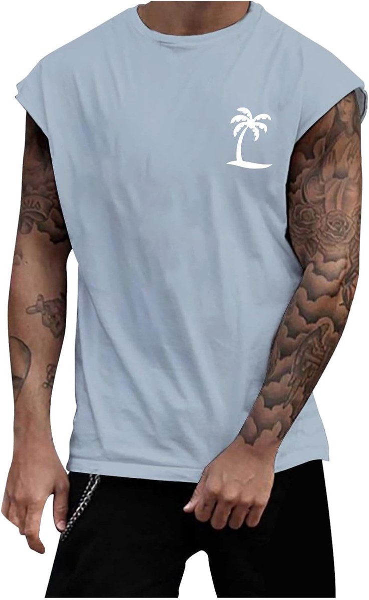 Zomer T-shirt voor heren, korte mouwen, mouwloos, grote jeugd, outdoor, met kokosboomprint