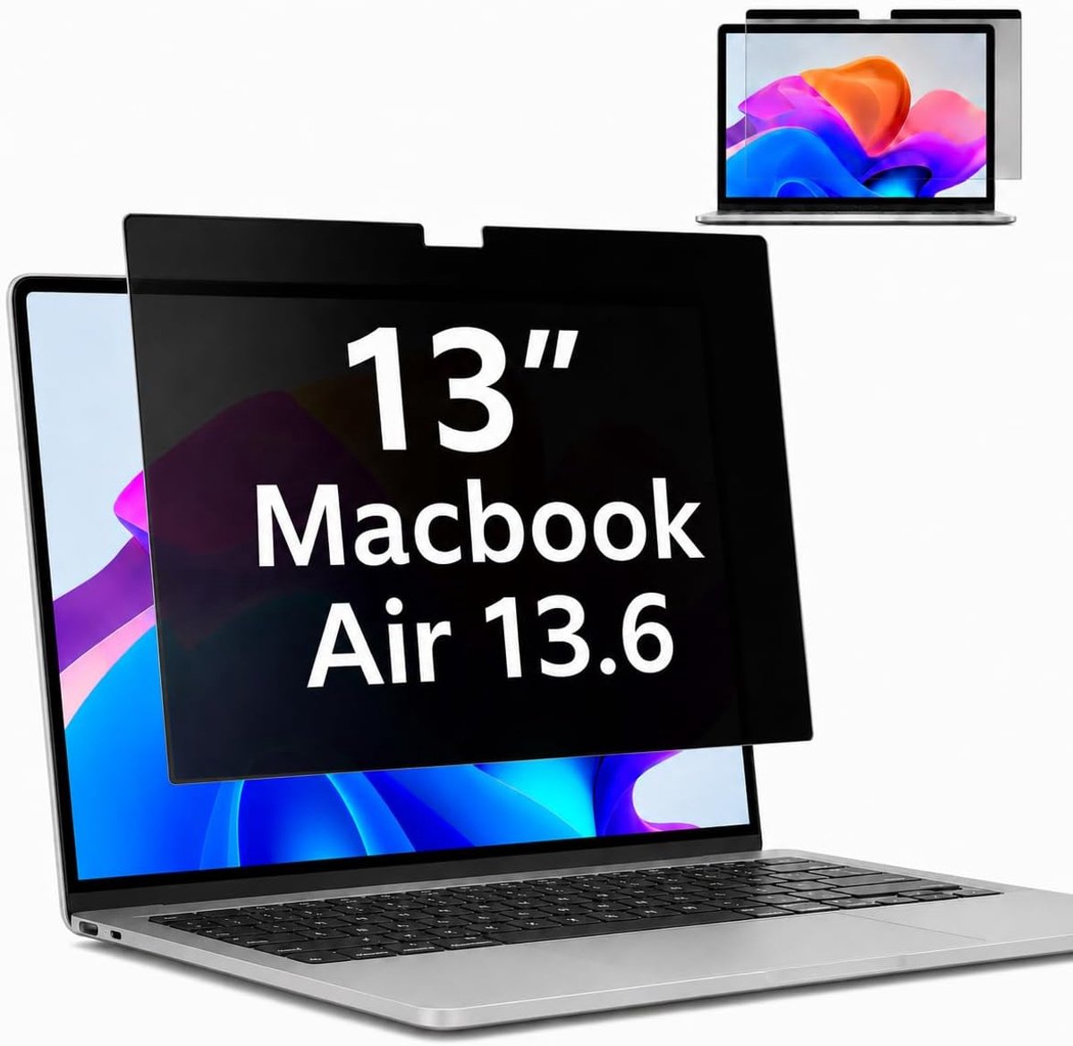 Privacyfilter voor MacBook Air 13,6/13 inch (2026-2022, M5/M4/M3/M2), afneembaar, anti-lumière blauw, anti-spion, anti-bluffing, anti-veroudering, bescherming met 13