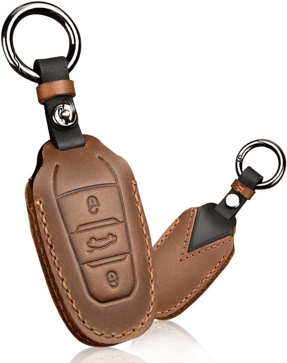 Geschikt voor Peugeot 3008 208 508 Sleutelhoes Cover in Lederen Beschermhoes voor Citroen C4L DS5 DS6 voor Opel Grandland X Sleutelhoes Afstandsbediening Sleutelhanger -