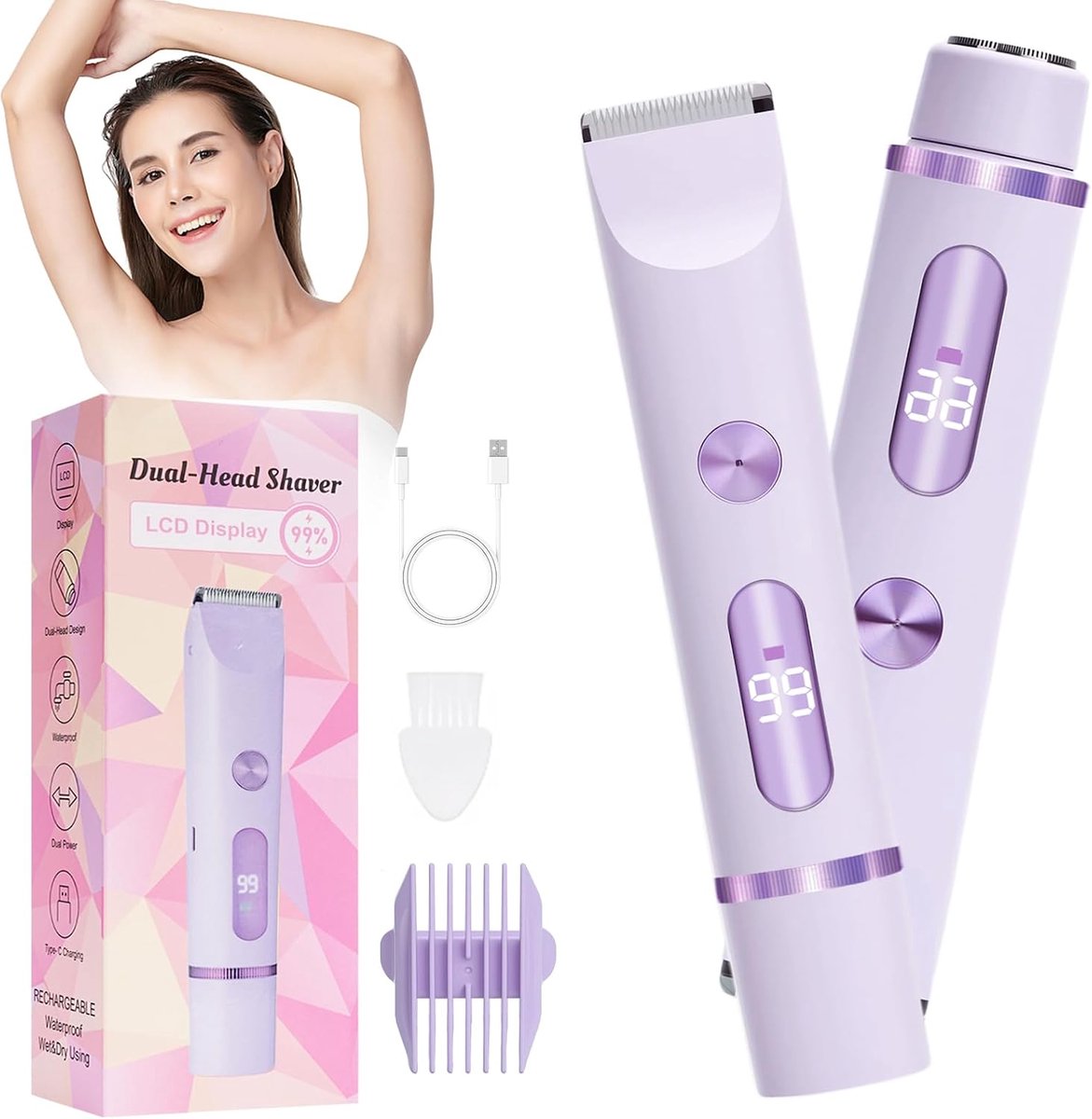 2-in-1 Dames Scheer Trimmer, Draadloos, Waterdicht