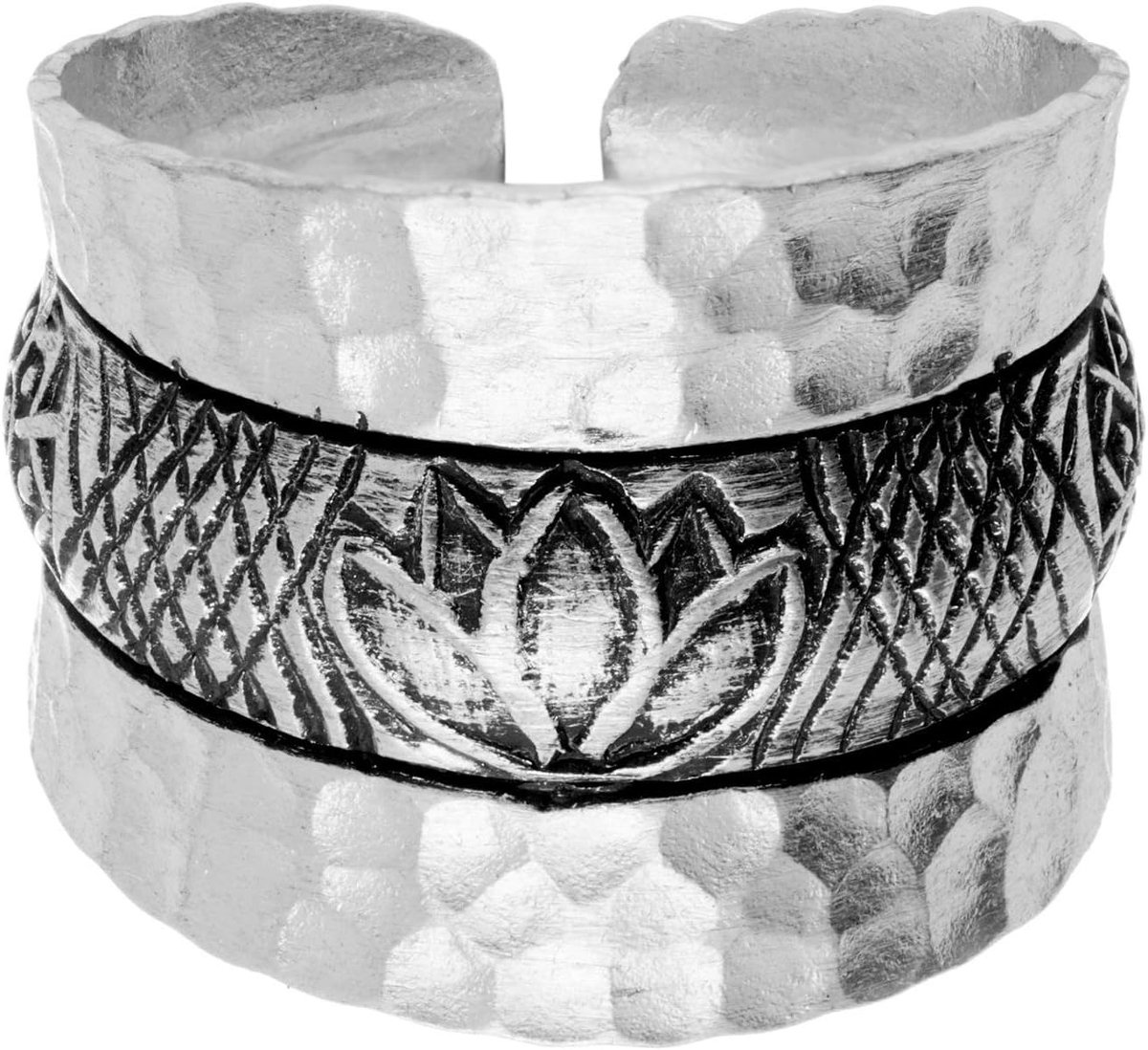 81stgeneration Vrouwen .999 Puur Zilver Karen Hill Tribe Gehamerde Lotus Verstelbaar Ring