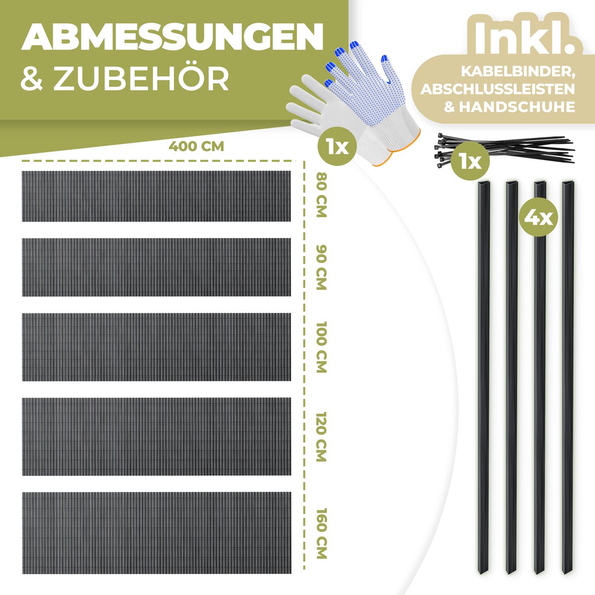 KESSER® PVC Privacyscherm - Balkondoek met versterkte lamellen - Windscherm - 80 x 400 cm - Antraciet