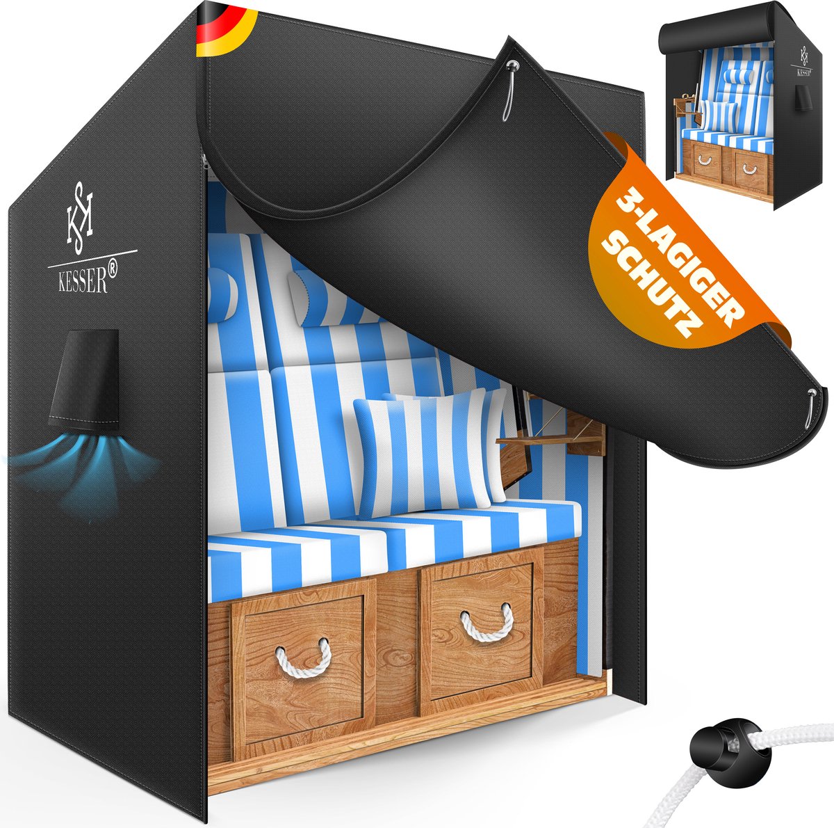 KESSER® Strandstoel Beschermhoes - Waterdicht en UV-bestendig 600D Oxford - 155x90x160 cm - Zwart