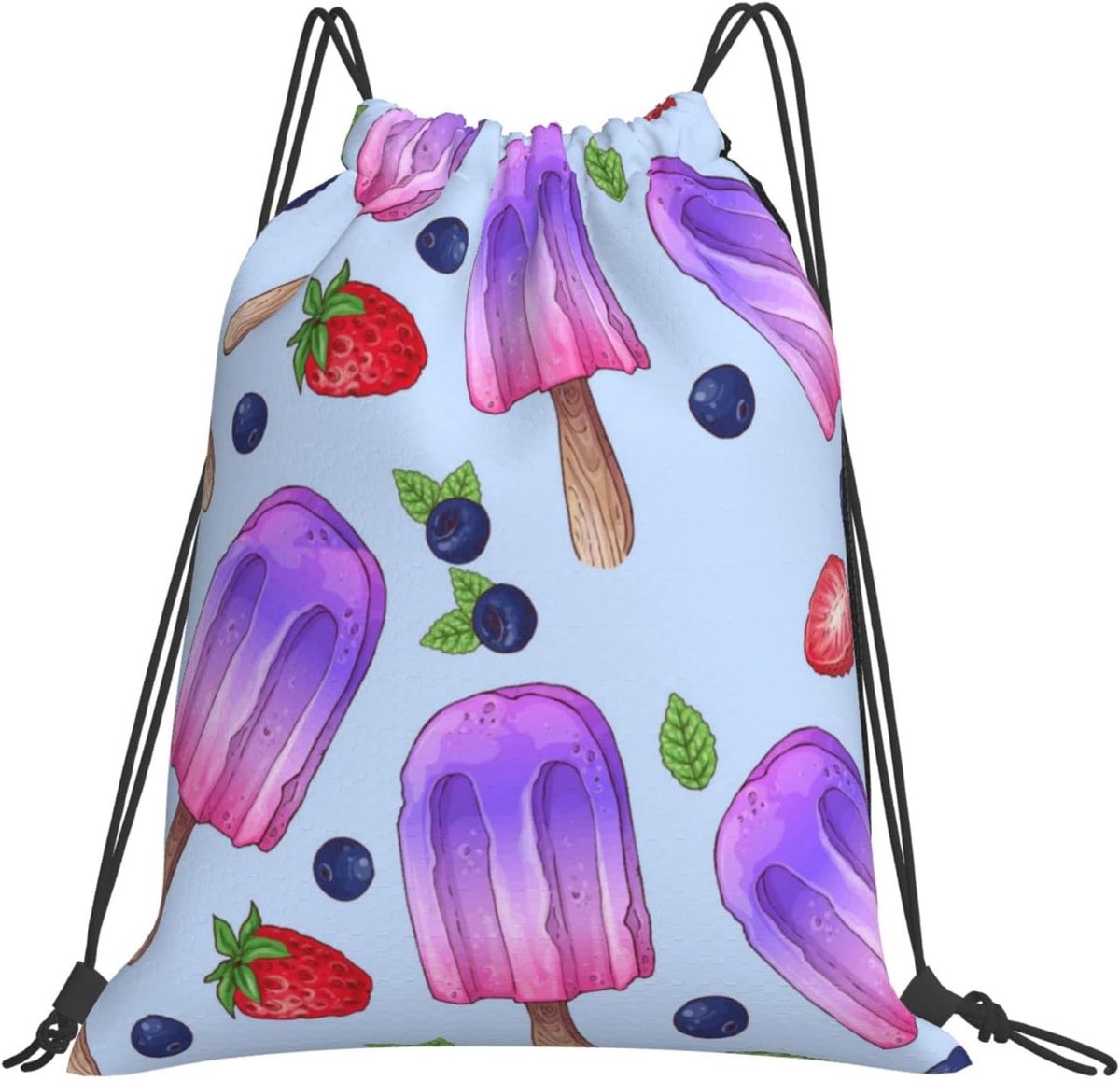 Ijslolly Ijs Trekkoord Zakken Trekkoord Rugzak Sport Gym Tas Voor Vrouwen Mannen Rugzakken Zwemmen Tas Voor Strand, Zwart, Eén maat