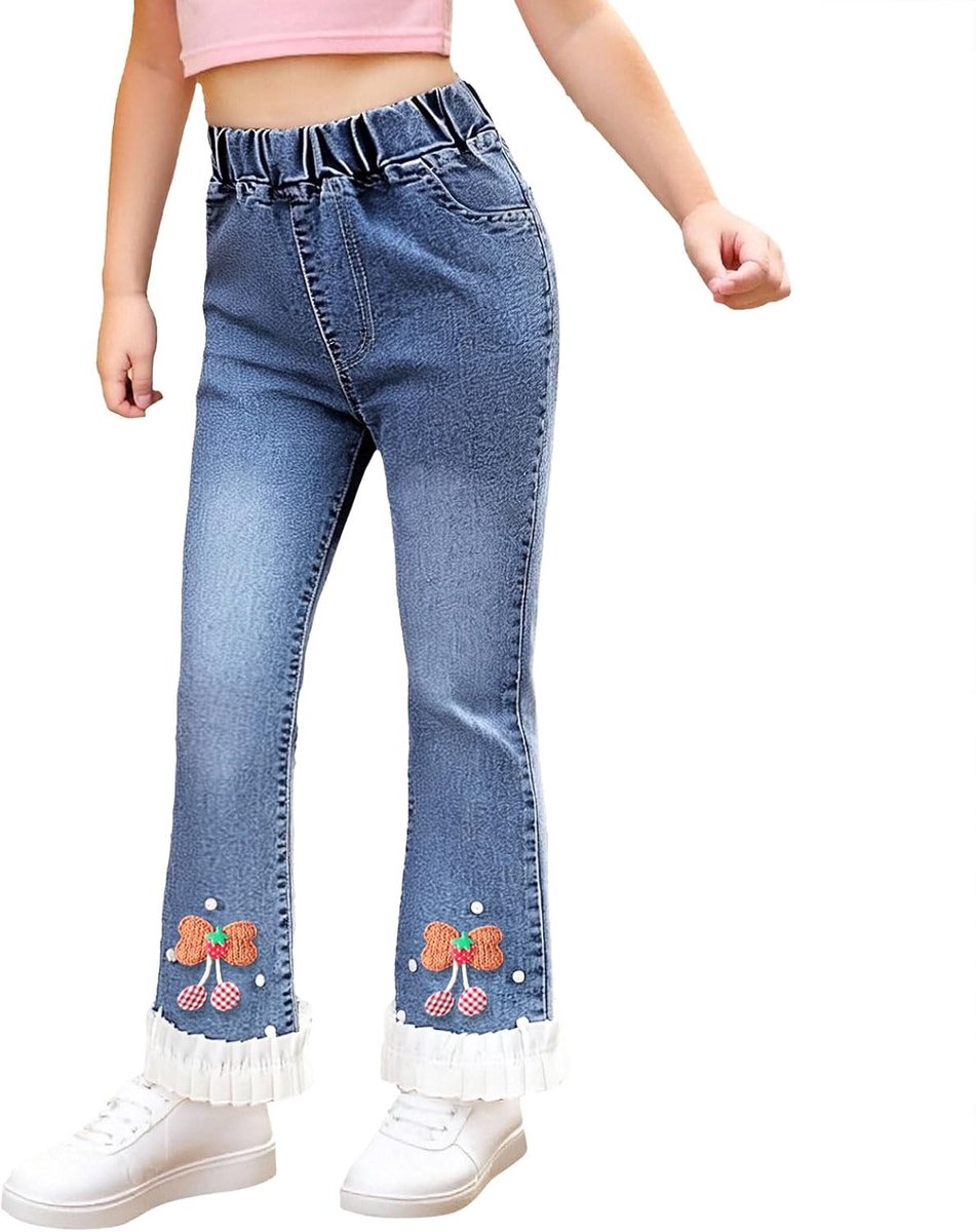 Broek voor meisjes, breed, denim, licht, zomer, strand, vakantie, hoge taille, chic, elegant, schattig, kinderkleding, casual, A126
