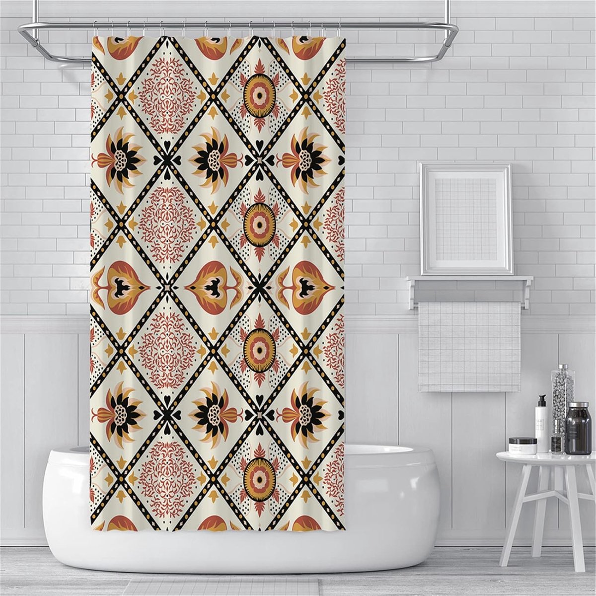 Stijl witte bloemen douchegordijn schimmelbestendig wasbare badgordijnen met 12 haken en gewogen zoom, stoffen douchegordijnen buiten waterdicht polyester voor baddouche, 120x150cm