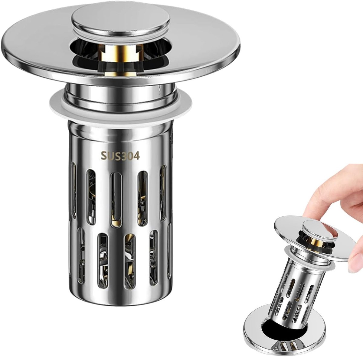 Gootsteenafvoergarnituur, pop-up wastafelstop, pop-up afvoerzeef, filter voor wastafel met anti-verstoppingsfilter (voor het afvoergat van 25-30 mm)