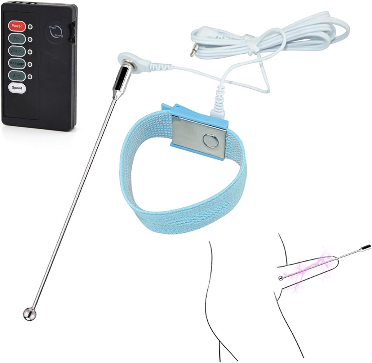 Penis Plug Dilator with Cock Ring Stainless Steel Stimulating Urethral Extreme Penis Torture Electric Shock Male Urethral Toys (7mm)