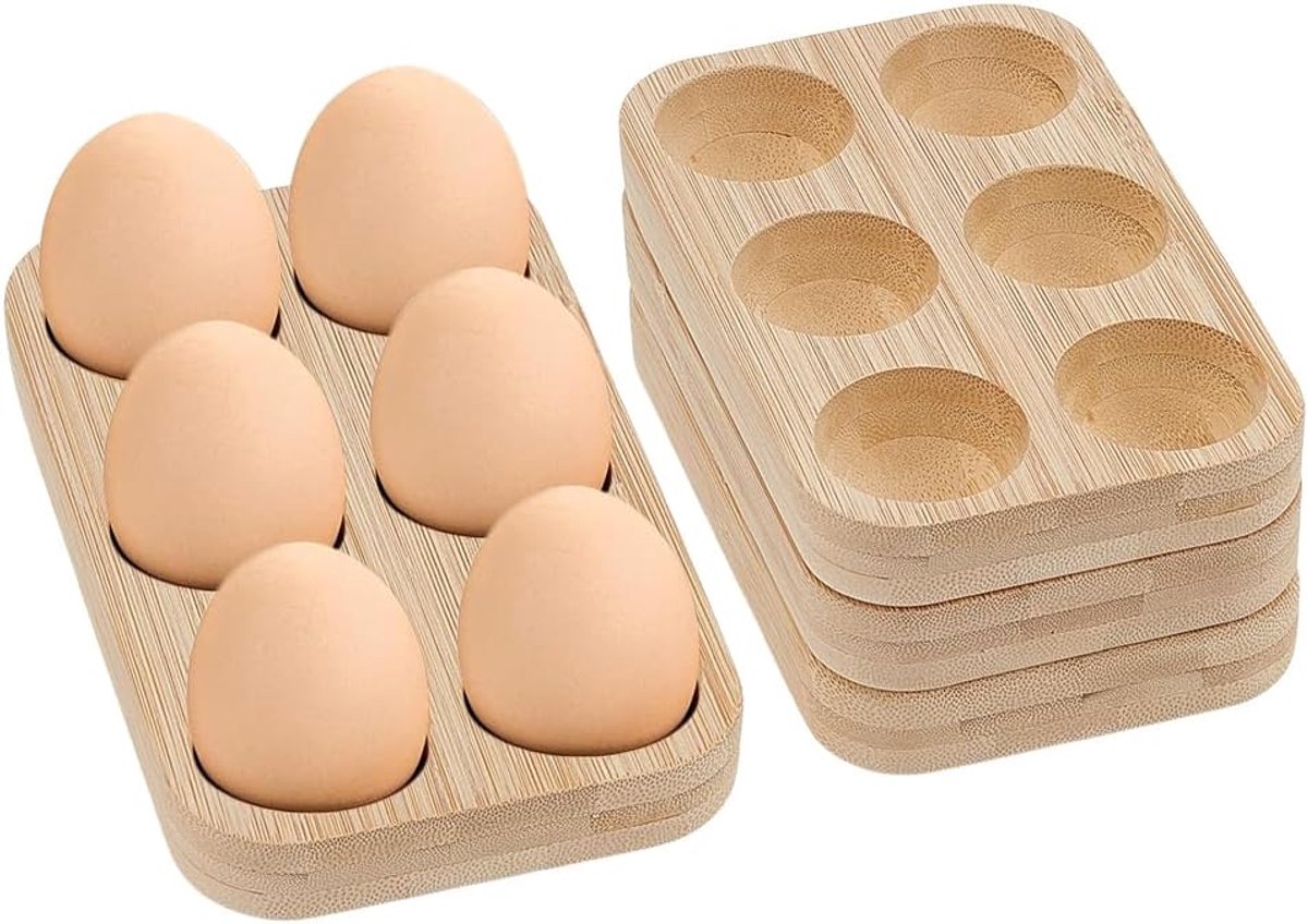 4 stuks eierhouders van hout, 148 x 94 x 20 mm, grote eierplaat van hout, opbergschaal voor verse kippeneieren, voor keuken, koelkast of eettafel