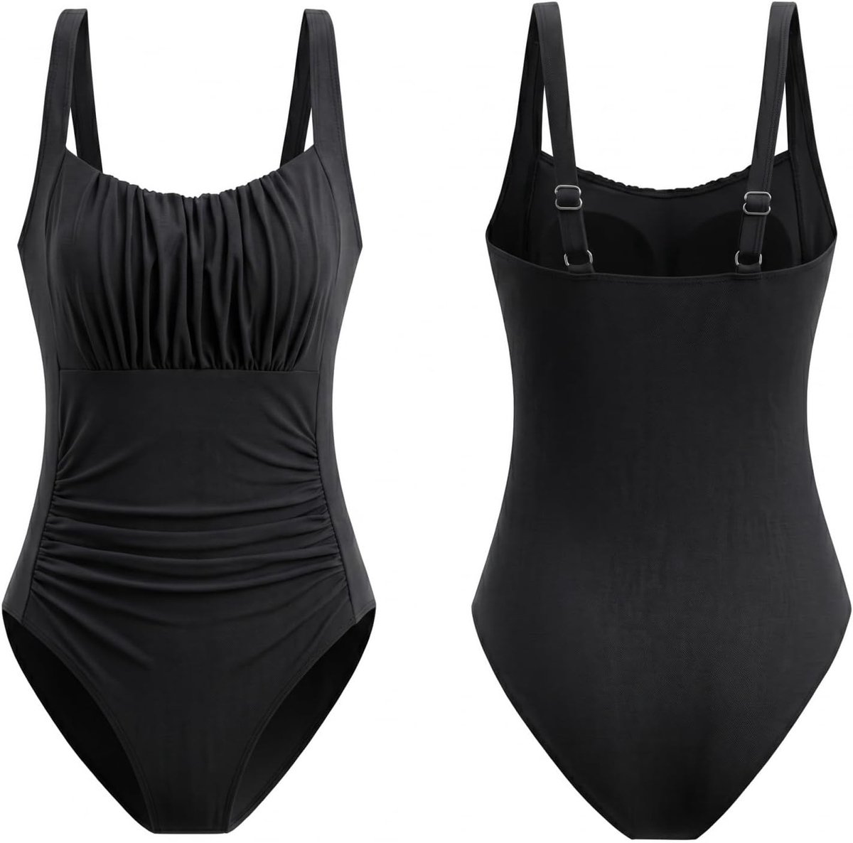 Badpak voor dames, figuurvormend met ruches, S-XXL, plus size, platte buik en verstelbare bandjes, badpak voor het zwembad, curvy, badpak push-up zonder beugel, monokini voor zee zwemmen