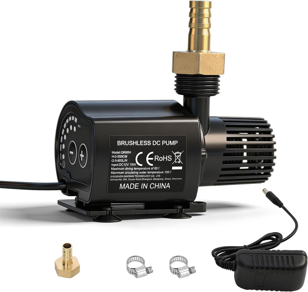 12 V waterpomp met toerentalregeling, 800 l/u dompelpomp, waterpomp & 5 m opvoerhoogte, 5 versnellingen toerentalregeling, mini-pomp voor fonteinen, zwembaden, vijverpomp, aquariumpomp