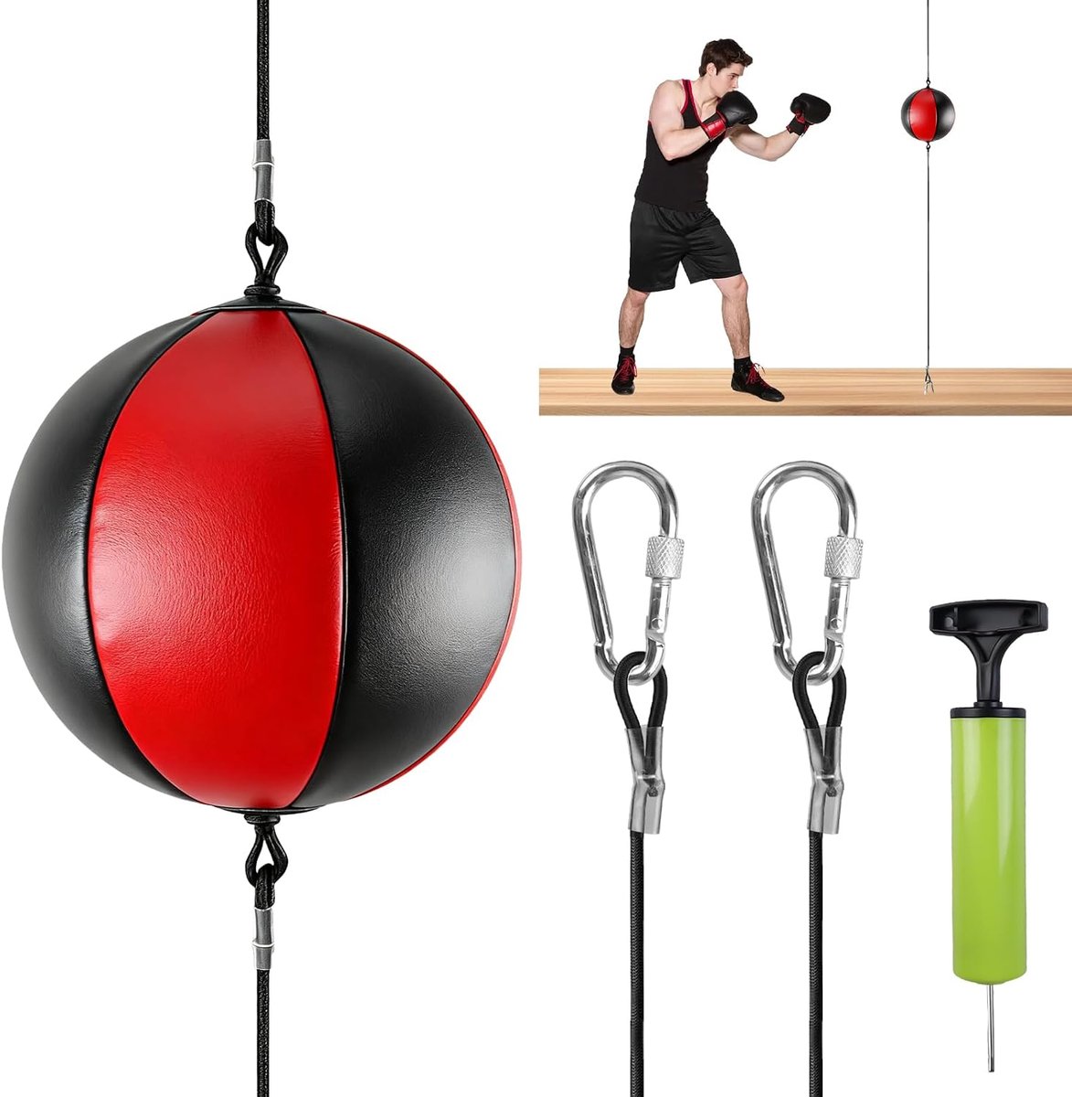 Boksen met dubbele eindbal: boksbal, hangend, speedball boksen, bokslampenset, deurbokszak, bokstrainingsset, bokstraining, volwassenen, training, speedbal voor fitnessstudio en thuistraining, incl