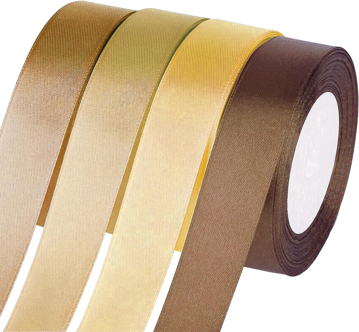 SnelShoppen - Gold Brown Cadeauband 25mm x 22m Satijnen Ribbons voor Cadeau Verpakking, Knutselen, Verjaardag en Bruiloft - 4 Rollen 88m