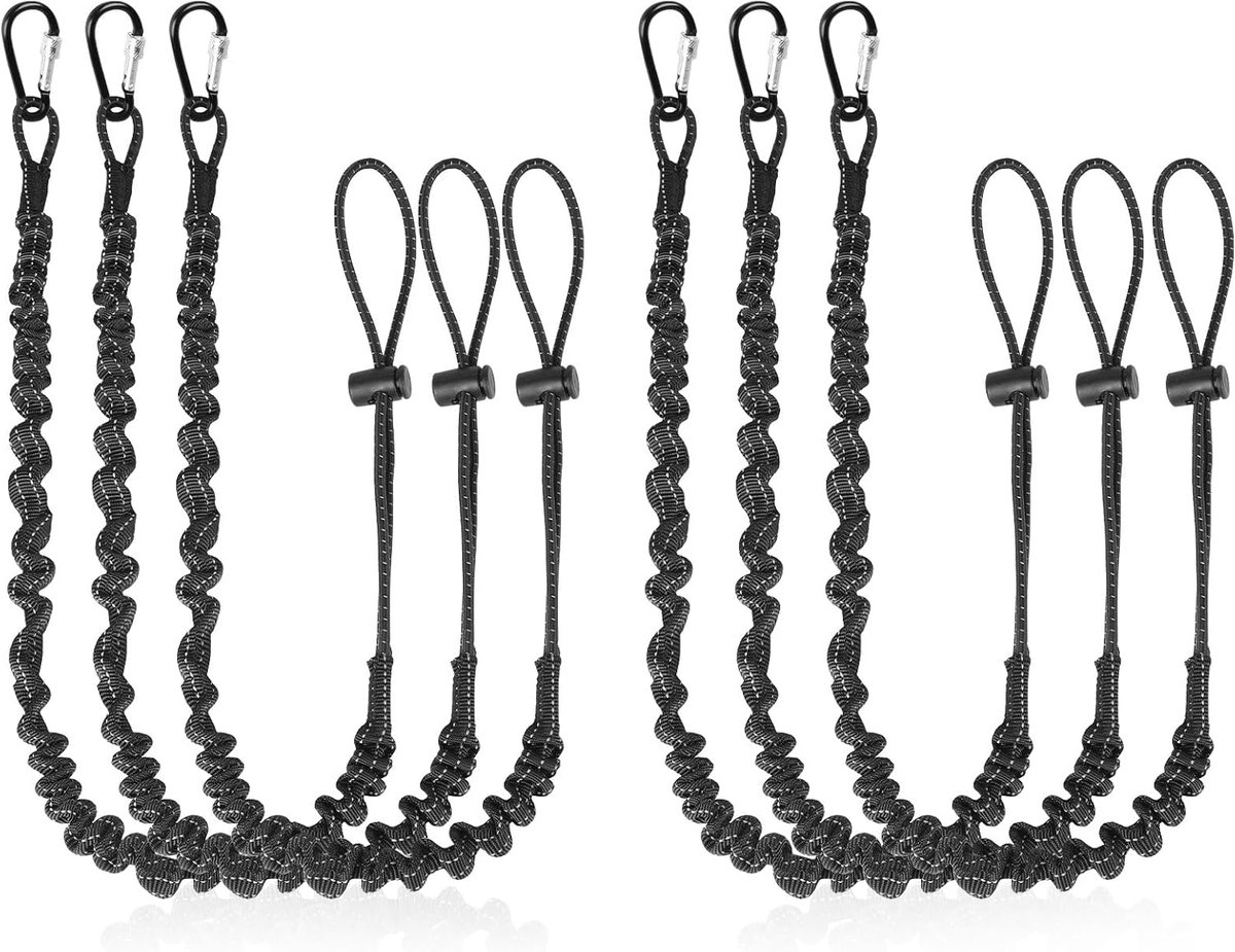 SnelShoppen - Pack van 6 Tool Ropes met Carabiner Haak - Retractable Tool Cord voor Schroevendraaiers, Meetinstrumenten, Tangen, Sleutels - Zwart - Pe