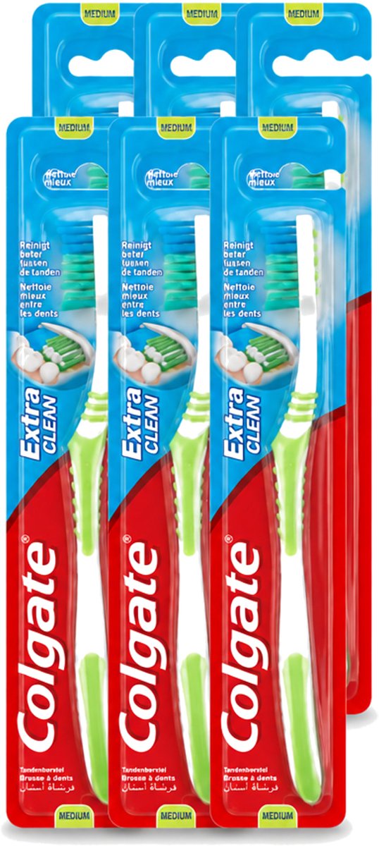 6 x Colgate - Tandenborstel - Extra Clean Medium - 1 Tandenborstel - Voordeelverpakking - 6 stuks