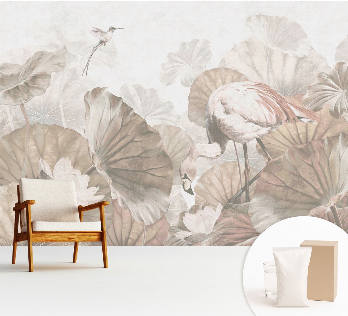 Wallfluent Fotobehang - Beige Vliesbehang - 312x219 cm - Elegante Natuur Fotobehang Vlies - Hal behang Landschappen - Muurschildering - Woonkamer behang