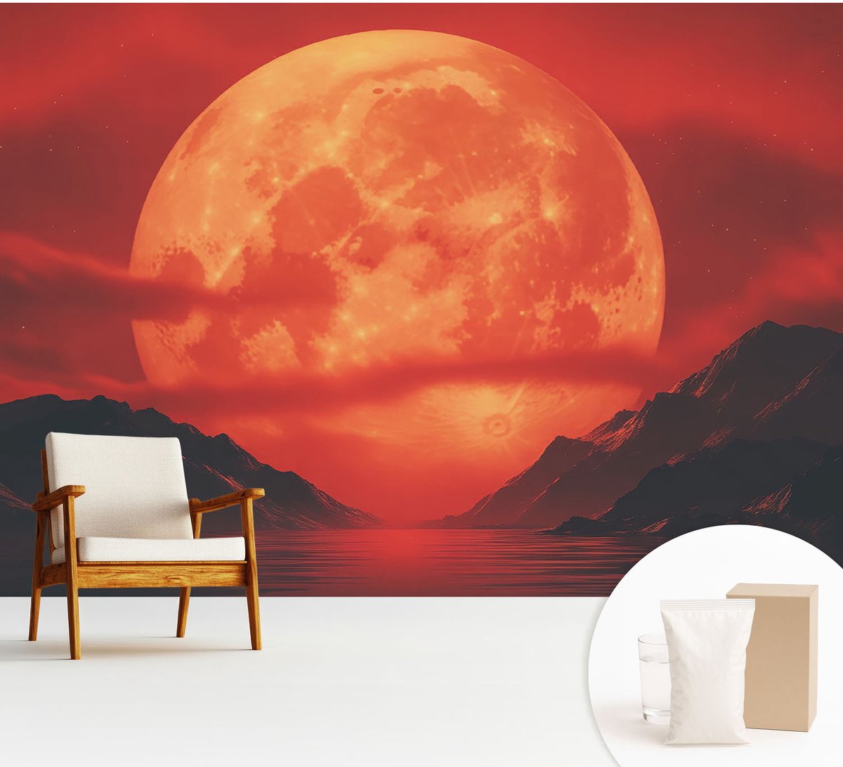 Wallfluent Fotobehang - Rood Vliesbehang - 312x219 cm - Nachtelijk Fenomeen Fotobehang Vlies - Hal behang Kosmos - Muurschildering - Hal behang