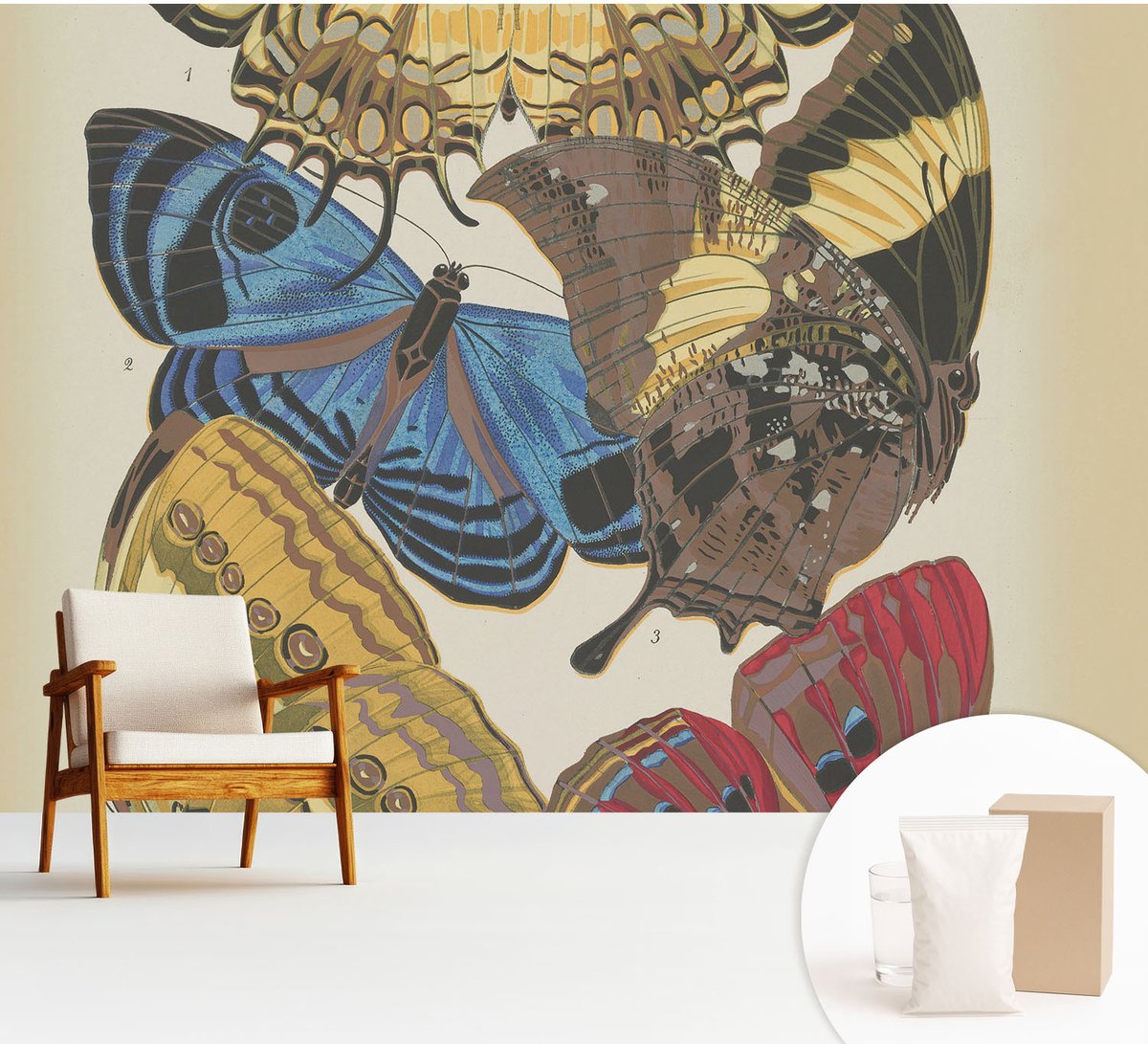 Wallfluent Fotobehang - Zwart Vliesbehang - 312x219 cm - Vlinders Als Inspiratiebron Fotobehang Vlies - Hal behang Bloemen En Planten - Muurschildering - Woonkamer behang