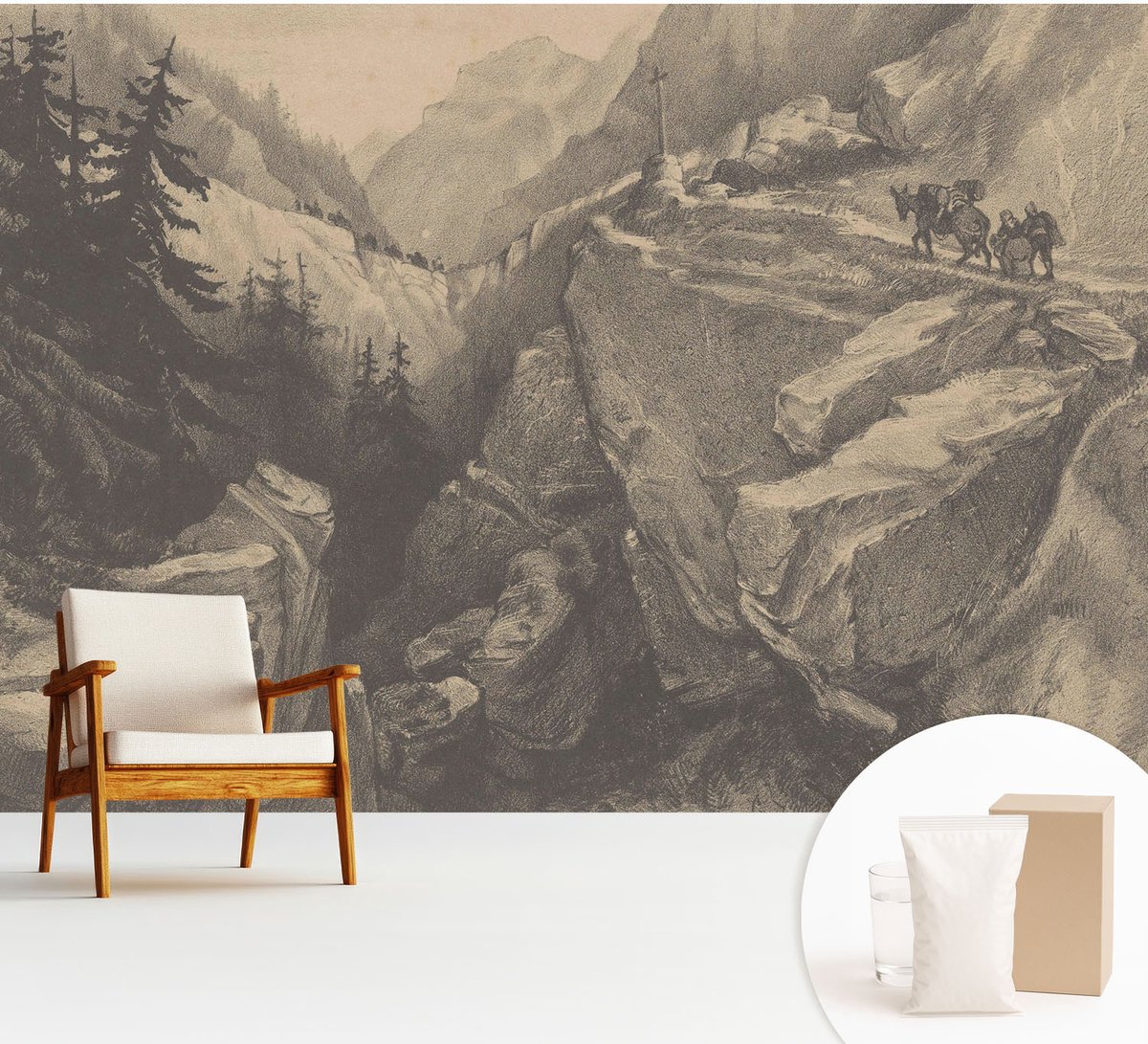 Wallfluent Fotobehang - Grijs Vliesbehang - 312x219 cm - Schilderachtige Bergen Fotobehang Vlies - Hal behang Landschappen - Muurschildering - Hal behang
