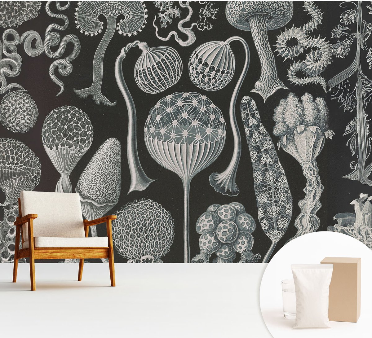 Wallfluent Fotobehang - Zwart Vliesbehang - 312x219 cm - Magische Planten Fotobehang Vlies - Woonkamer behang Deel - Muurschildering - Woonkamer behang