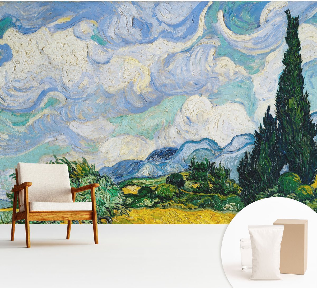 Wallfluent Fotobehang - Blauw Vliesbehang - 312x219 cm - Expressieve Wolken Muurschildering - Gang behang Deel - Fotobehang Vlies - Slaapkamer behang