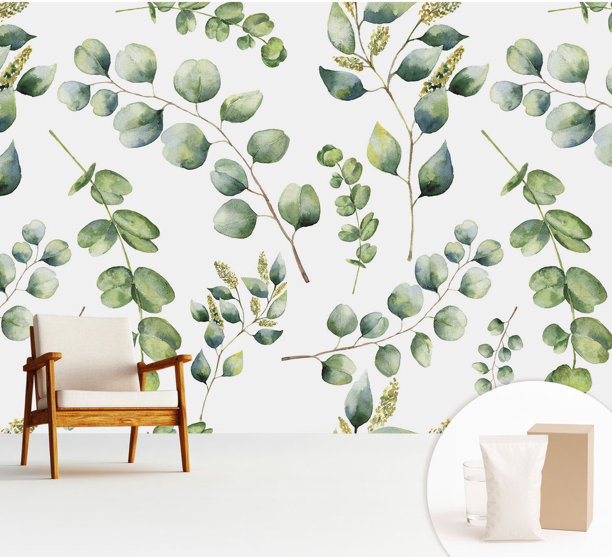 Wallfluent Fotobehang - Groente Vliesbehang - 312x219 cm - Groene Bladeren Fotobehang Vlies - Hal behang Bloemen En Planten - Muurschildering - Woonkamer behang