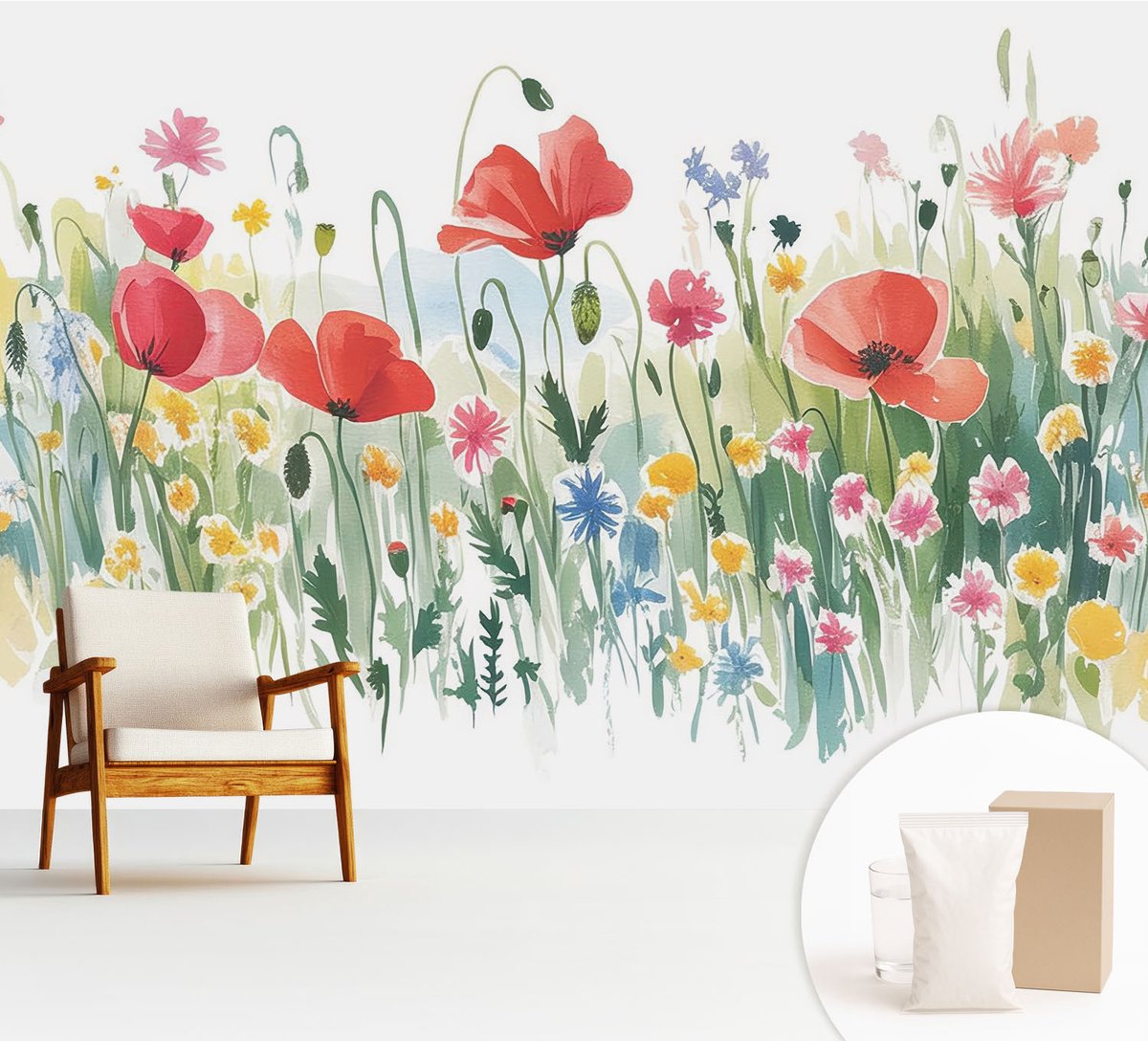 Wallfluent Fotobehang - Groente Vliesbehang - 312x219 cm - Zomerweide Fotobehang Vlies - Woonkamer behang Bloemen En Planten - Muurschildering - Woonkamer behang