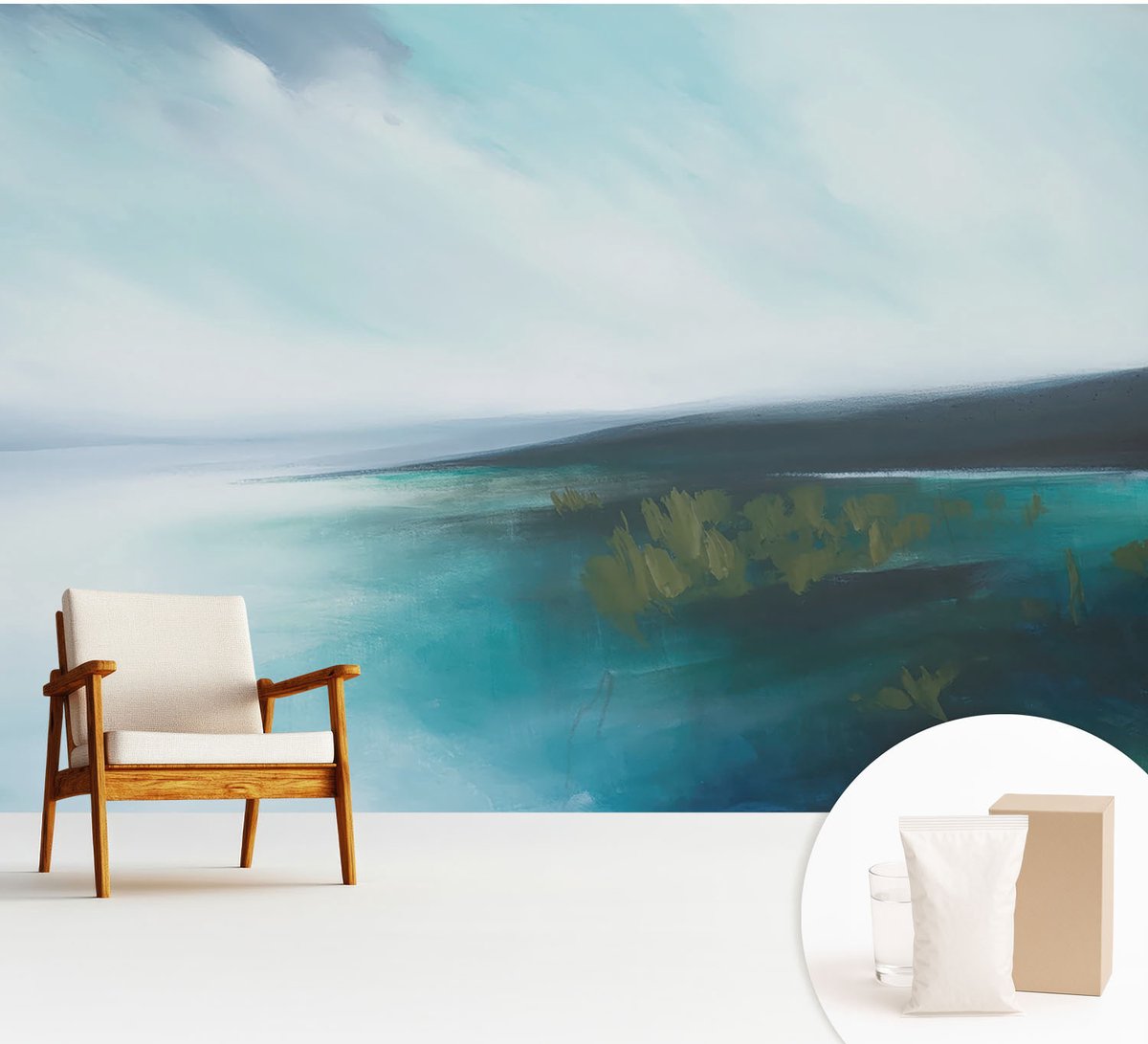 Wallfluent Fotobehang - Grijs Vliesbehang - 312x219 cm - Waterharmonie Fotobehang Vlies - Woonkamer behang Landschappen - Muurschildering - Hal behang